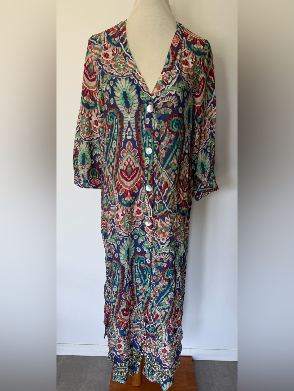 Zara Navy Multi Paisley Button-Front Maxi Dress